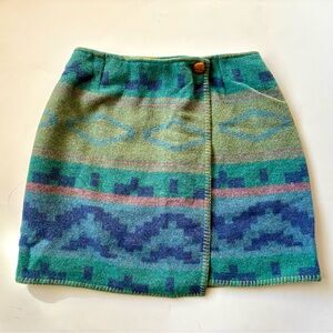 Vintage Exp Jean Aztec Southwestern Green and Blue Wool Skirt